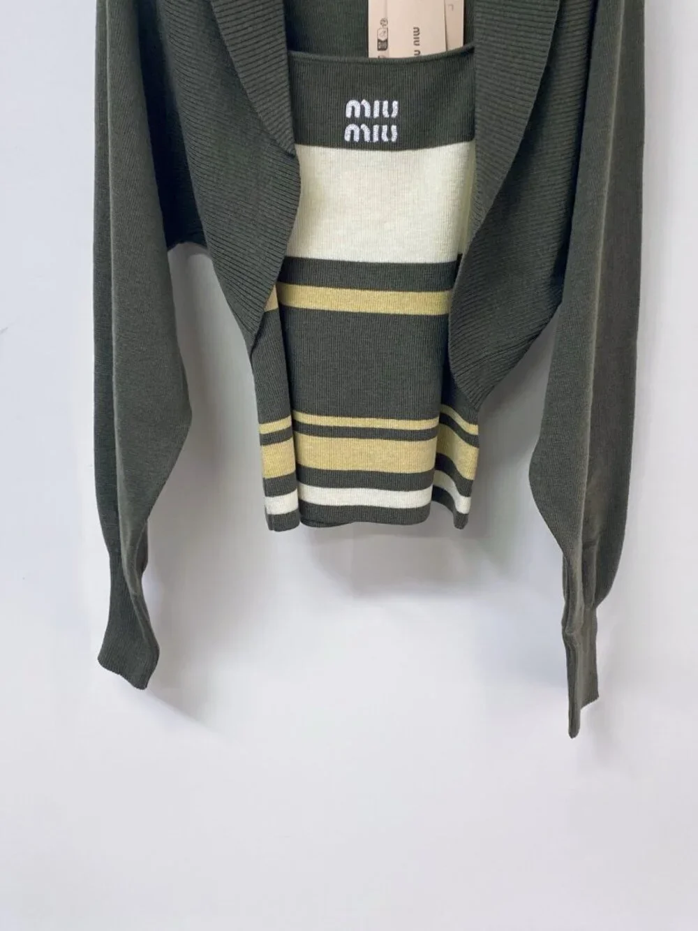 Miu Miu 2‑Piece Knit Set Shrug Bolero + Striped Cami Top Matching Outfit
